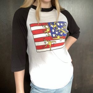 OBEY Keith Haring Raglan Baseball T-Shirt Size Small